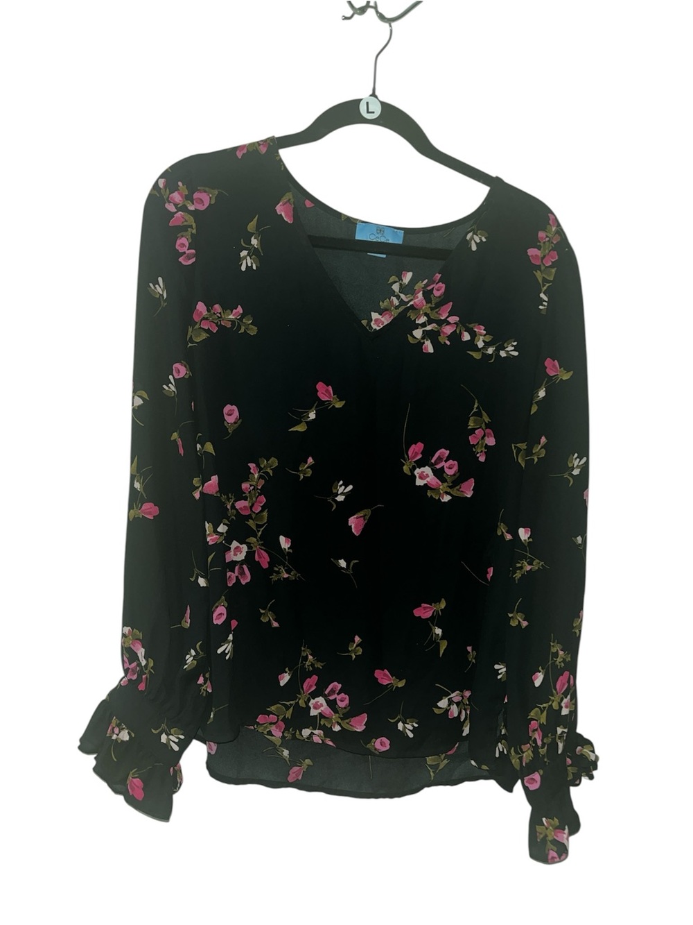 CeCe Long Sleeve V-Neck Tie-Sleeve Floral-Print Blouse